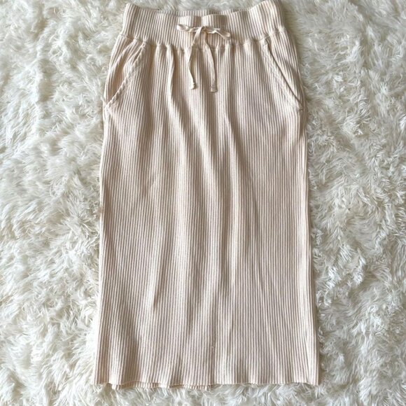 Lofarm Rib Tight Midi Skirt L Ivory - Picture 1 of 5